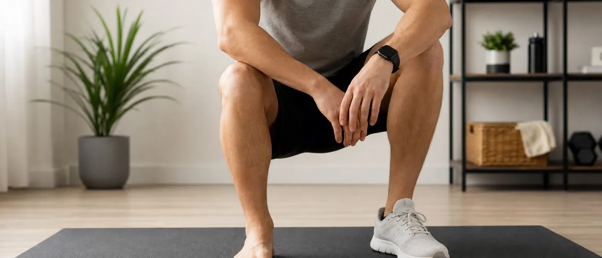 Person choosing between barefoot training and flat athletic shoes before a home workout