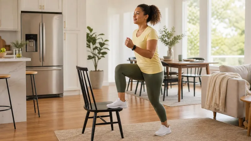 Person doing a short bodyweight movement break at home after a meal