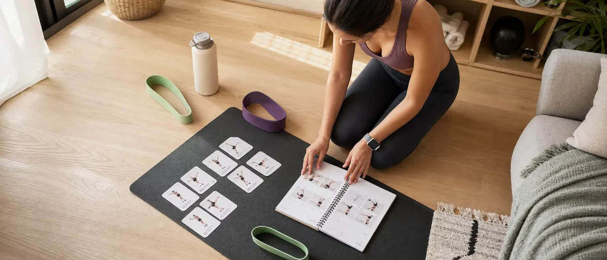 Persona organizando una semana de entrenamientos en casa con una esterilla y espacio reducido