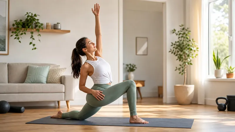 Person macht auf einer Matte eine aktive Mobility-Routine vor einem Home-Workout