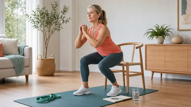Woman doing controlled strength training at home during the menopause transition