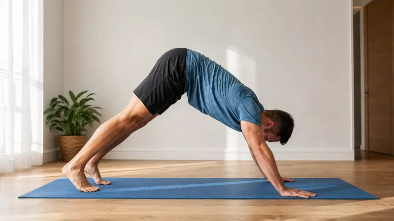 Person performing a controlled pike push-up on a mat during a no-equipment shoulder workout at home