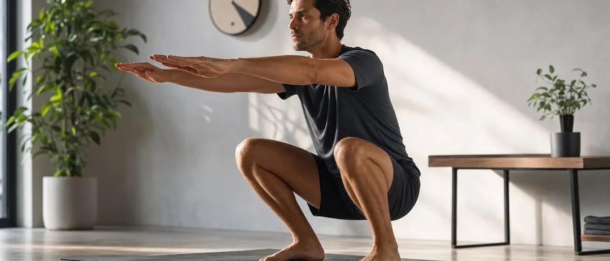 Persona bajando lentamente en una flexión durante un entrenamiento con tempo en casa